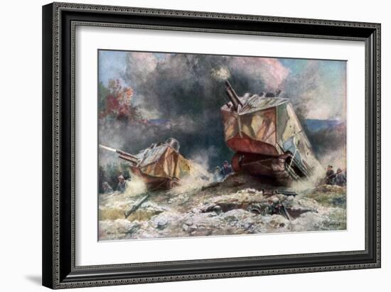 French Tank Assault, July 1918-Francois Flameng-Framed Giclee Print