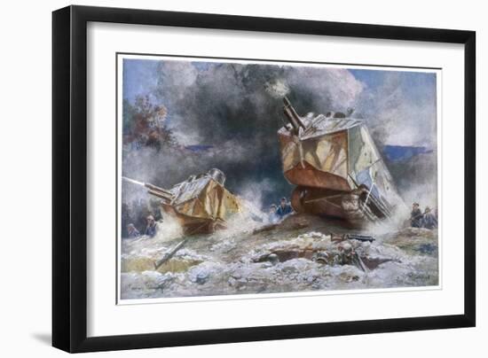 French Tanks in Action Towards the End of the War-Francois Flameng-Framed Art Print