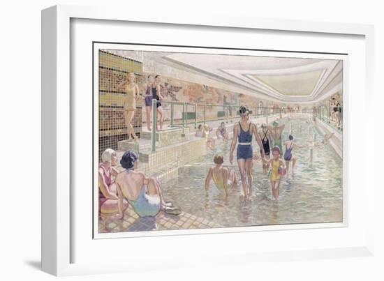 French Transatlantic Liner, The First Class Swimming Pool-Albert Sebille-Framed Art Print