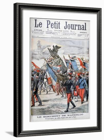 French Troops Parading Past the Monument to the Battle of Waterloo, 1904-null-Framed Giclee Print