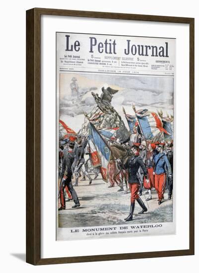 French Troops Parading Past the Monument to the Battle of Waterloo, 1904-null-Framed Giclee Print