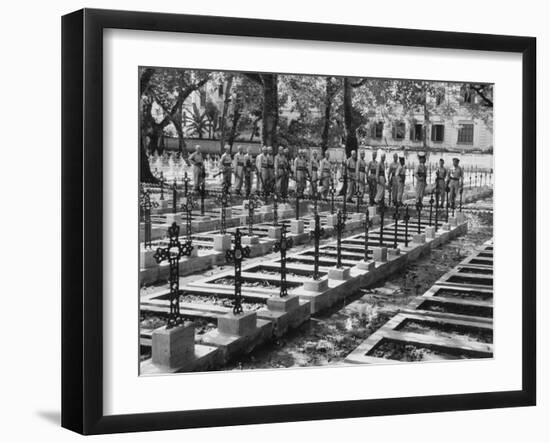 French Troops Paying Last Respects to Fallen Comrades Prior to Leaving City-null-Framed Photographic Print