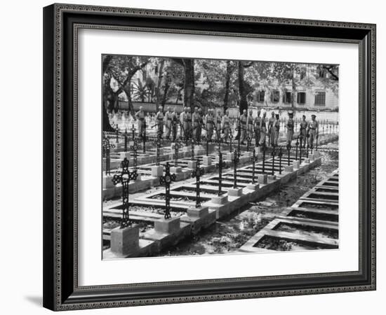 French Troops Paying Last Respects to Fallen Comrades Prior to Leaving City-null-Framed Photographic Print