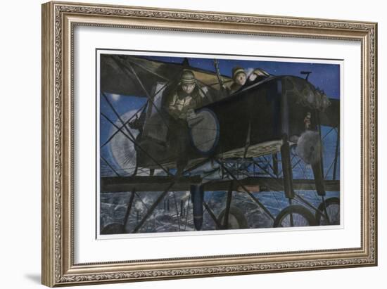 French "Voisin" Bomber Carries out a Night Raid-Francois Flameng-Framed Art Print