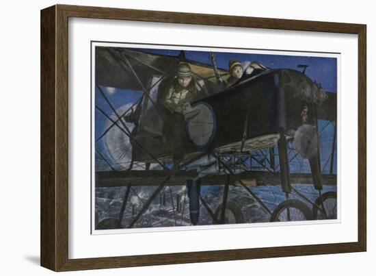 French "Voisin" Bomber Carries out a Night Raid-Francois Flameng-Framed Art Print