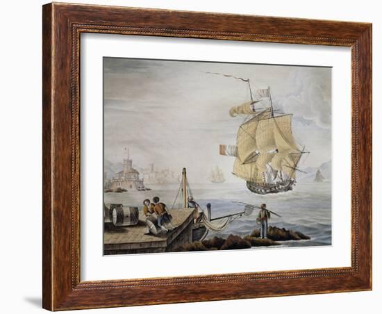 French War Brig, Watercolor, 19th Century-null-Framed Giclee Print