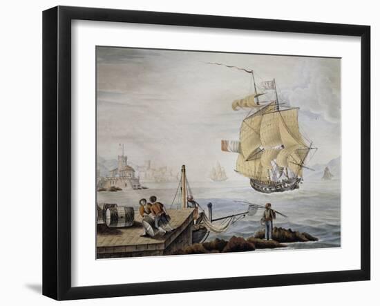 French War Brig, Watercolor, 19th Century-null-Framed Giclee Print