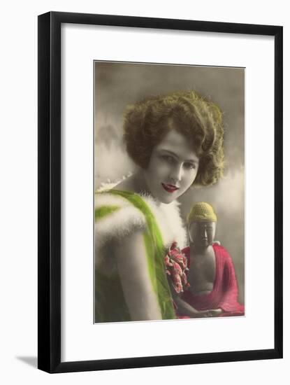 French Woman with Buddha Statue-null-Framed Art Print