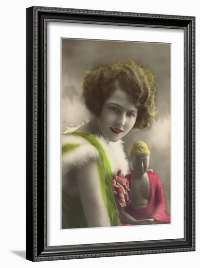 French Woman with Buddha Statue-null-Framed Art Print