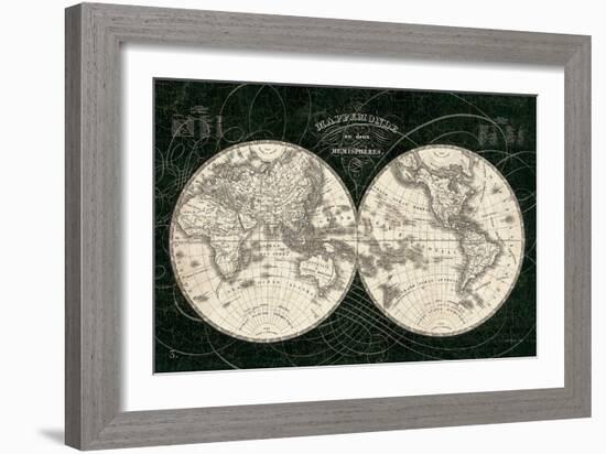 French World Map I Black and White-Sue Schlabach-Framed Art Print