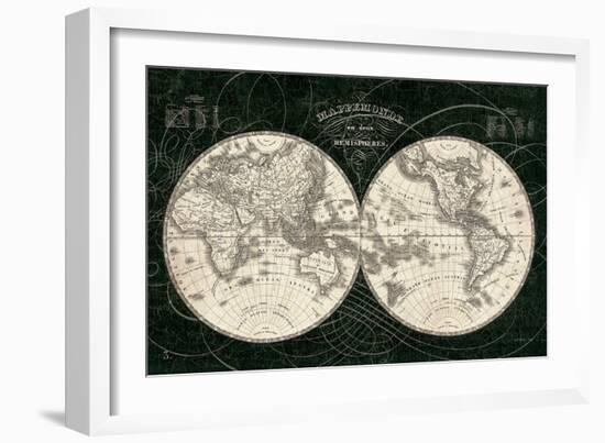 French World Map I Black and White-Sue Schlabach-Framed Art Print