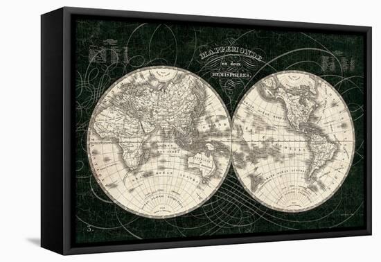 French World Map I Black and White-Sue Schlabach-Framed Stretched Canvas