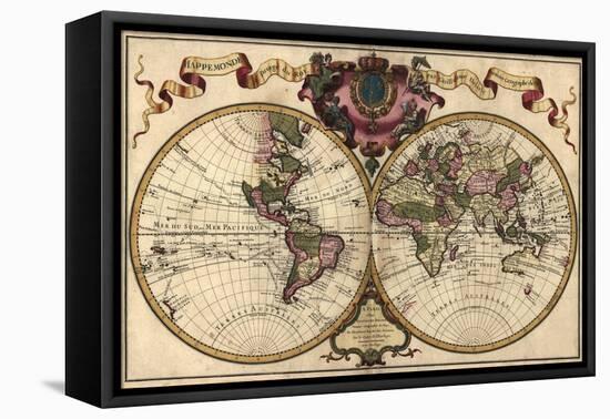 French World Map Shows Nautical Exploration Routes and Political Boundaries, 1720-null-Framed Stretched Canvas