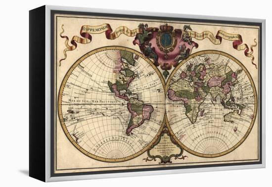 French World Map Shows Nautical Exploration Routes and Political Boundaries, 1720-null-Framed Stretched Canvas