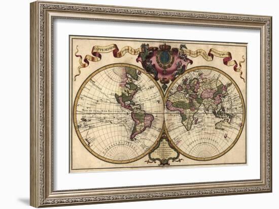 French World Map Shows Nautical Exploration Routes and Political Boundaries, 1720--Framed Art Print
