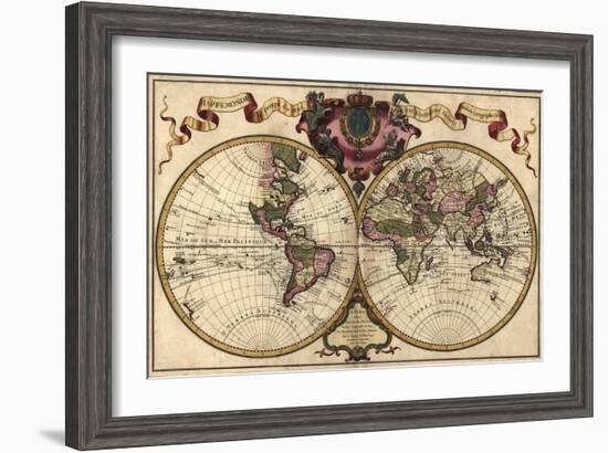 French World Map Shows Nautical Exploration Routes and Political Boundaries, 1720-null-Framed Art Print