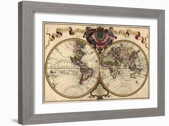 French World Map Shows Nautical Exploration Routes and Political Boundaries, 1720-null-Framed Art Print