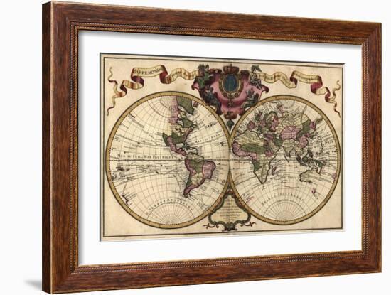 French World Map Shows Nautical Exploration Routes and Political Boundaries, 1720-null-Framed Art Print