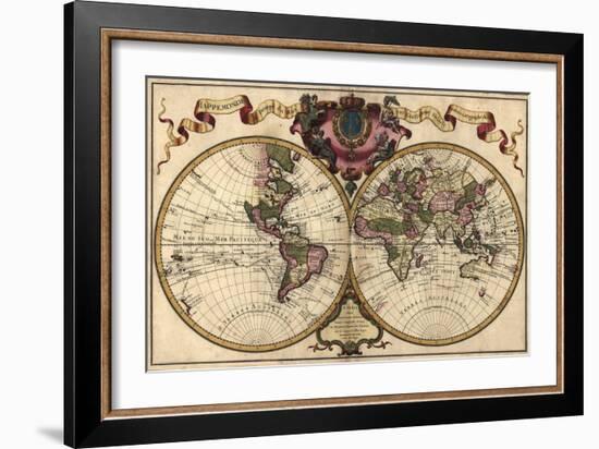 French World Map Shows Nautical Exploration Routes and Political Boundaries, 1720-null-Framed Art Print