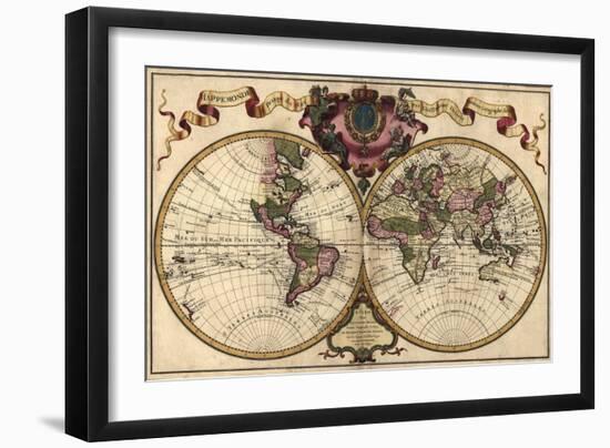 French World Map Shows Nautical Exploration Routes and Political Boundaries, 1720-null-Framed Art Print