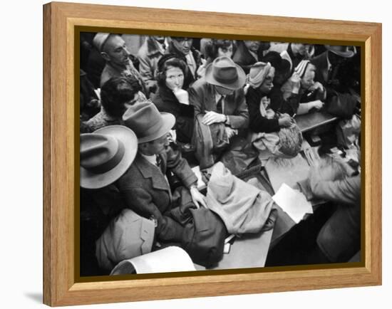 Frenzied Shoppers Crowd around Busy Cashier During Hearn's Department Stores Bargain Rush Sale-Lisa Larsen-Framed Premier Image Canvas