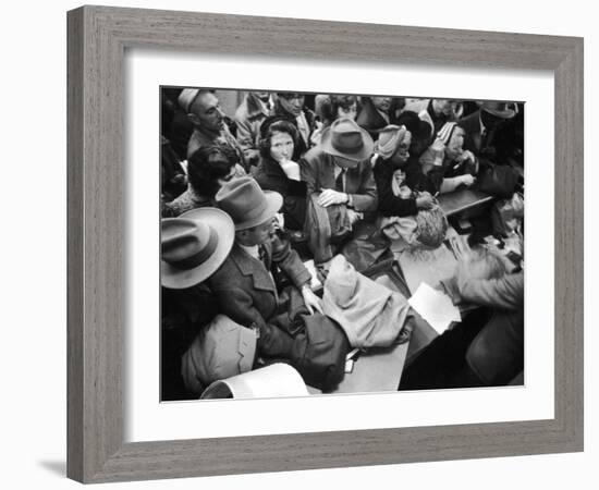 Frenzied Shoppers Crowd around Busy Cashier During Hearn's Department Stores Bargain Rush Sale-Lisa Larsen-Framed Photographic Print