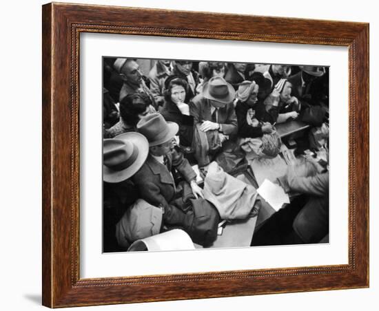 Frenzied Shoppers Crowd around Busy Cashier During Hearn's Department Stores Bargain Rush Sale-Lisa Larsen-Framed Photographic Print