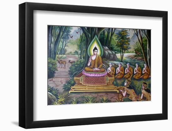 Fresco depicting the Buddha with followers in Wat Chiang Mun, Chiang Mai, Thailand-Godong-Framed Photographic Print
