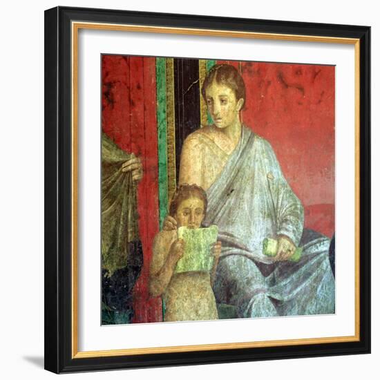 Fresco Detail, Young Girl Reading, 1st Century BC-null-Framed Giclee Print