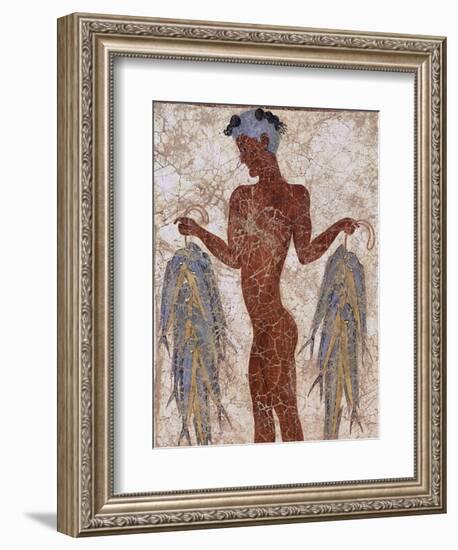 Fresco of a Fisherman from Akrotiri, Island of Santorini, Greece-Gavin Hellier-Framed Photographic Print