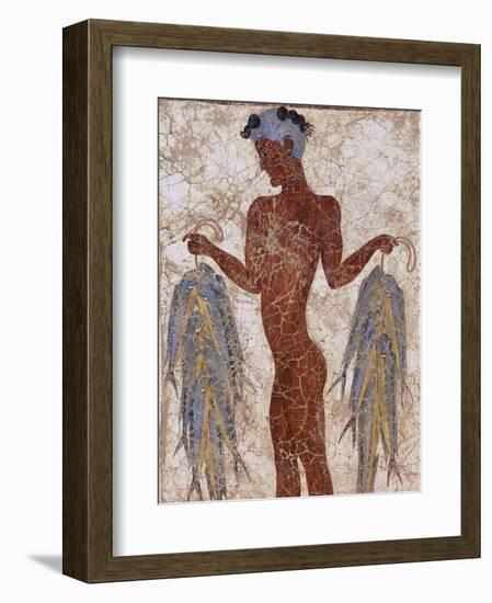 Fresco of a Fisherman from Akrotiri, Island of Santorini, Greece-Gavin Hellier-Framed Photographic Print