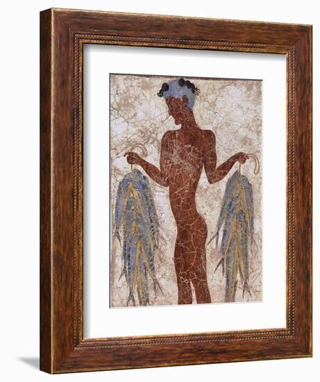 Fresco of a Fisherman from Akrotiri, Island of Santorini, Greece-Gavin Hellier-Framed Photographic Print