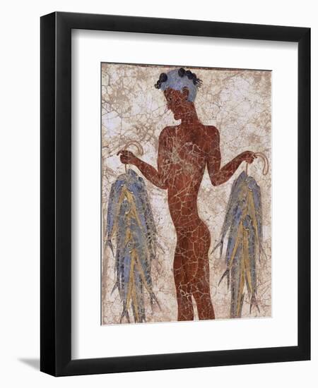 Fresco of a Fisherman from Akrotiri, Island of Santorini, Greece-Gavin Hellier-Framed Photographic Print