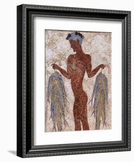 Fresco of a Fisherman from Akrotiri, Island of Santorini, Greece-Gavin Hellier-Framed Photographic Print