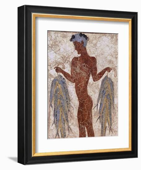 Fresco of a Fisherman from Akrotiri, Island of Santorini, Greece-Gavin Hellier-Framed Photographic Print