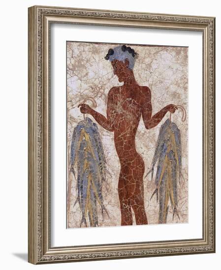 Fresco of a Fisherman from Akrotiri, Island of Santorini, Greece-Gavin Hellier-Framed Photographic Print