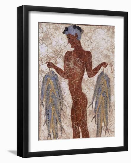 Fresco of a Fisherman from Akrotiri, Island of Santorini, Greece-Gavin Hellier-Framed Photographic Print