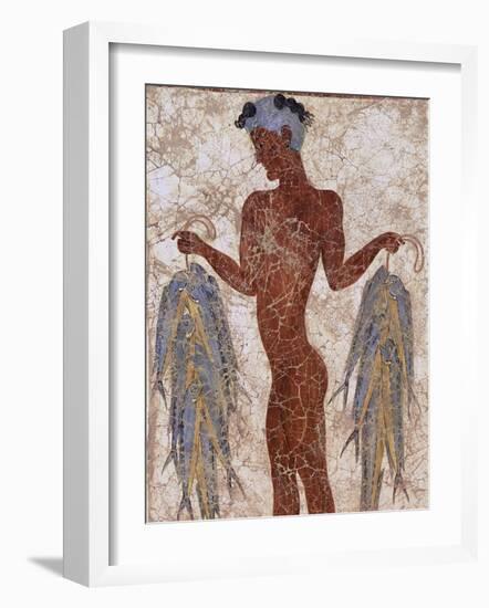 Fresco of a Fisherman from Akrotiri, Island of Santorini, Greece-Gavin Hellier-Framed Photographic Print