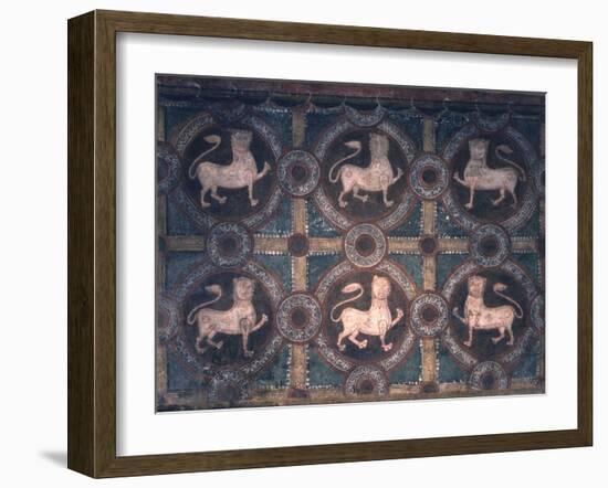 Fresco of Lions on Decorative Ground, 11th C-null-Framed Photo