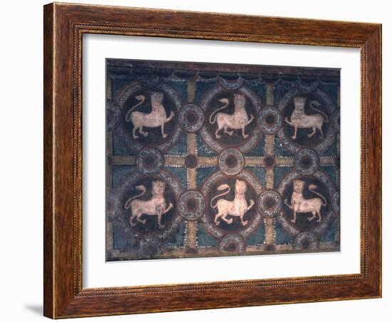 Fresco of Lions on Decorative Ground, 11th C-null-Framed Photo