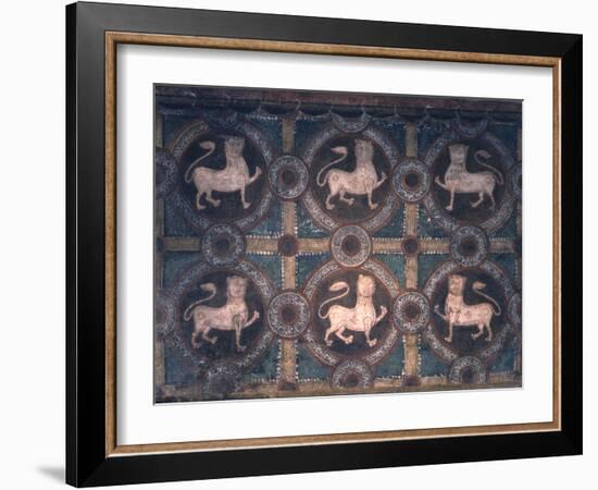 Fresco of Lions on Decorative Ground, 11th C-null-Framed Photo