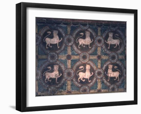 Fresco of Lions on Decorative Ground, 11th C-null-Framed Photo