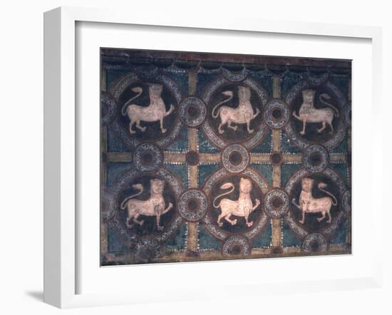 Fresco of Lions on Decorative Ground, 11th C-null-Framed Photo