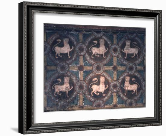 Fresco of Lions on Decorative Ground, 11th C-null-Framed Photo