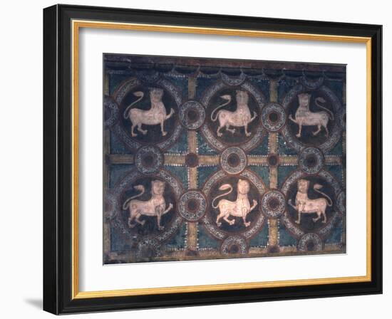 Fresco of Lions on Decorative Ground, 11th C-null-Framed Photo