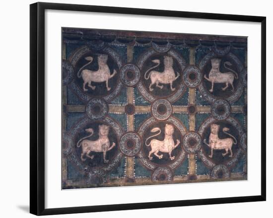 Fresco of Lions on Decorative Ground, 11th C-null-Framed Photo