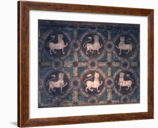 Fresco of Lions on Decorative Ground, 11th C-null-Framed Photo