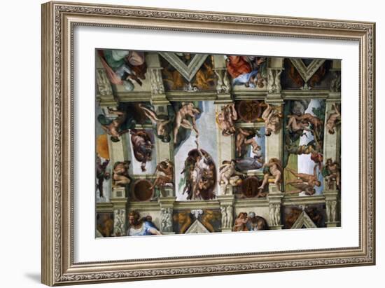 Frescoes of the Ceiling of Sistine Chapel-Michelangelo Buonarroti-Framed Giclee Print