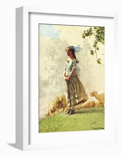 Fresh Air with Sheep-Winslow Homer-Framed Giclee Print