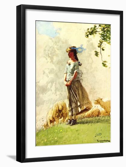 Fresh Air with Sheep-Winslow Homer-Framed Giclee Print